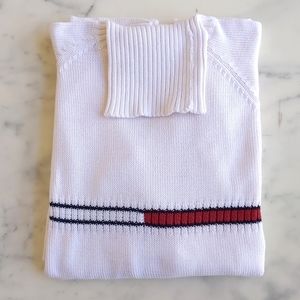 Tommy Hilfiger 100% Cotton Long Sleeve Turtleneck White Sweater w/Knitted Logo